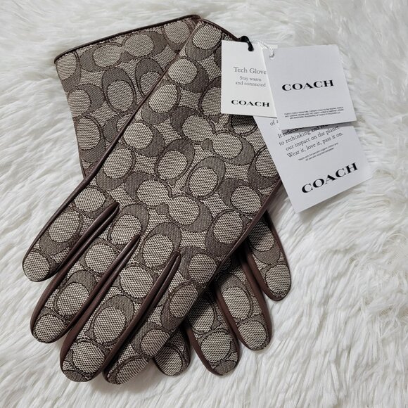Coach Logo Leather Tech Gloves